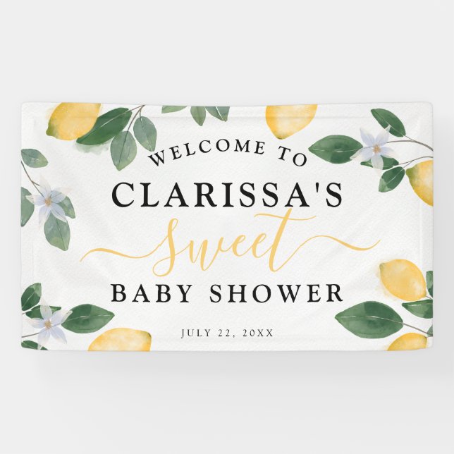 Banderoles Citron botanique et verdure Baby shower doux (Horizontal)