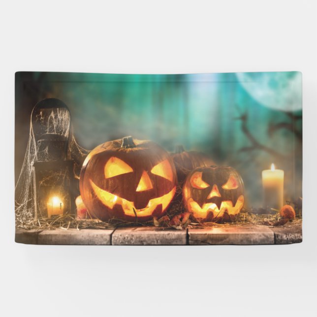 Banderoles Citrouilles d'Halloween et chauves-souris (Horizontal)
