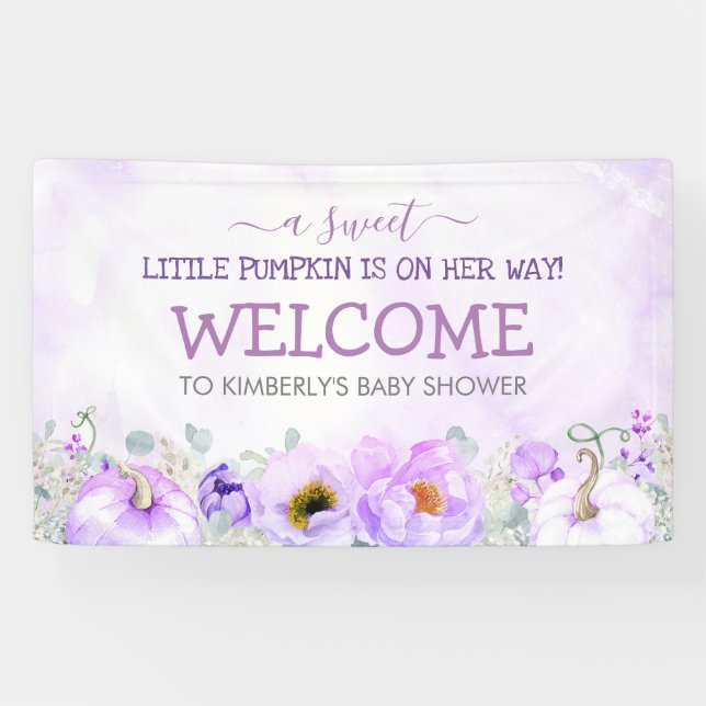 Banderoles Citrouilles floraux violet Baby shower d'automne B (Horizontal)