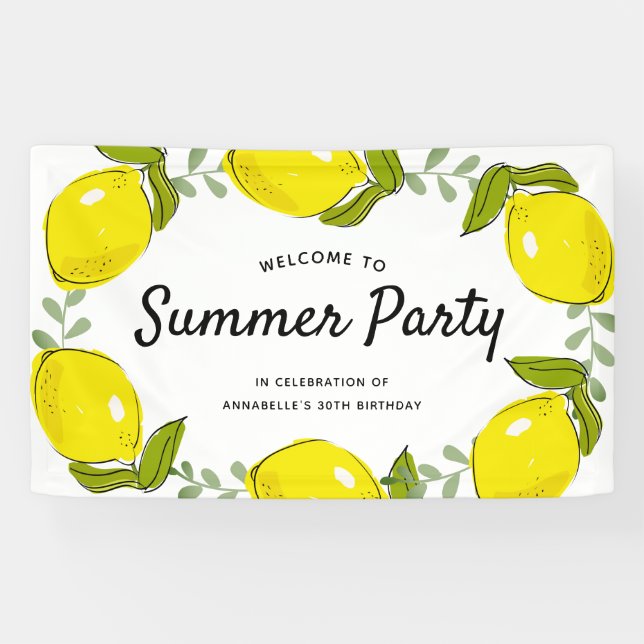 Banderoles Citrus Citrus Blanc Fête d'été Anniversaire (Horizontal)