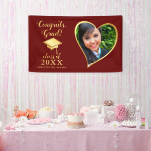 Banderoles Classe 2024 Photo Maroon Red and Gold Graduation