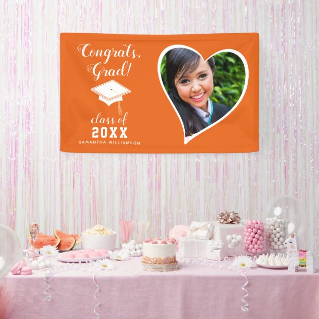 Banderoles Classe 2025 Grad Photo Orange White Graduation (Fête)