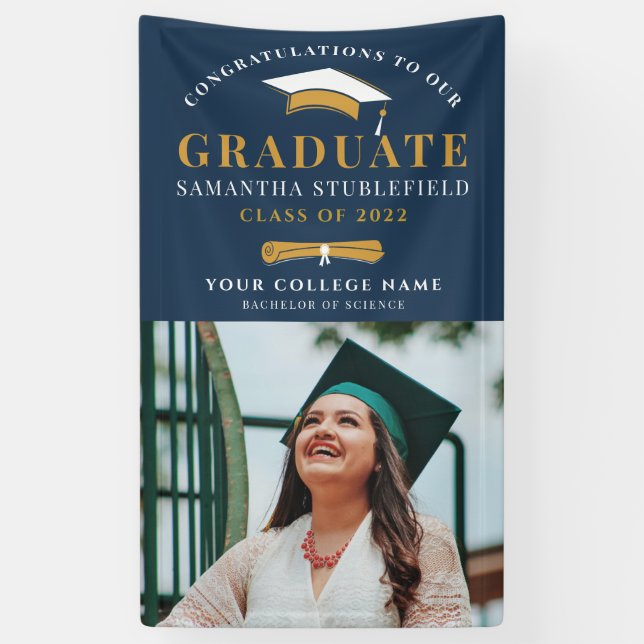 Banderoles Classe de 2022 Grad Photo Gold Black Graduation (Vertical)