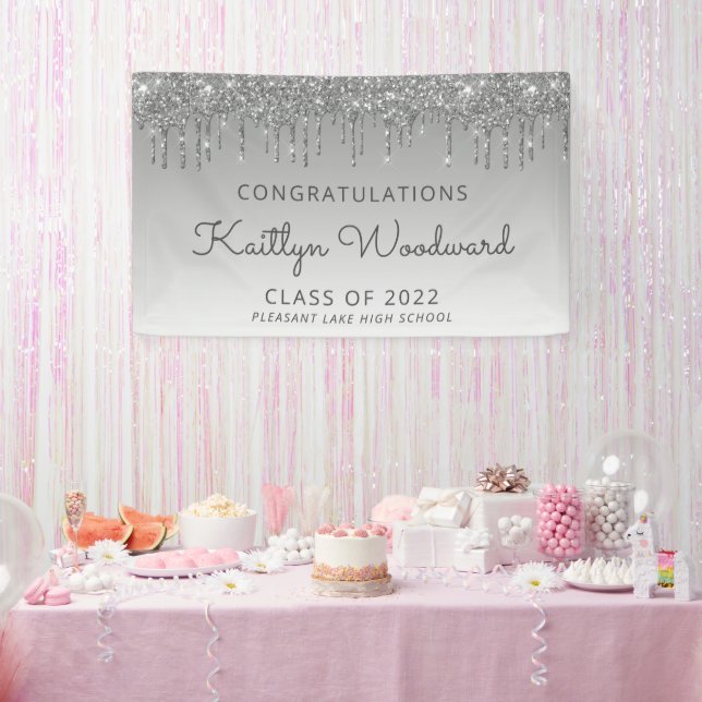 Banderoles Classe de 2022 Silver Parties scintillant Drip Gra (Fête)