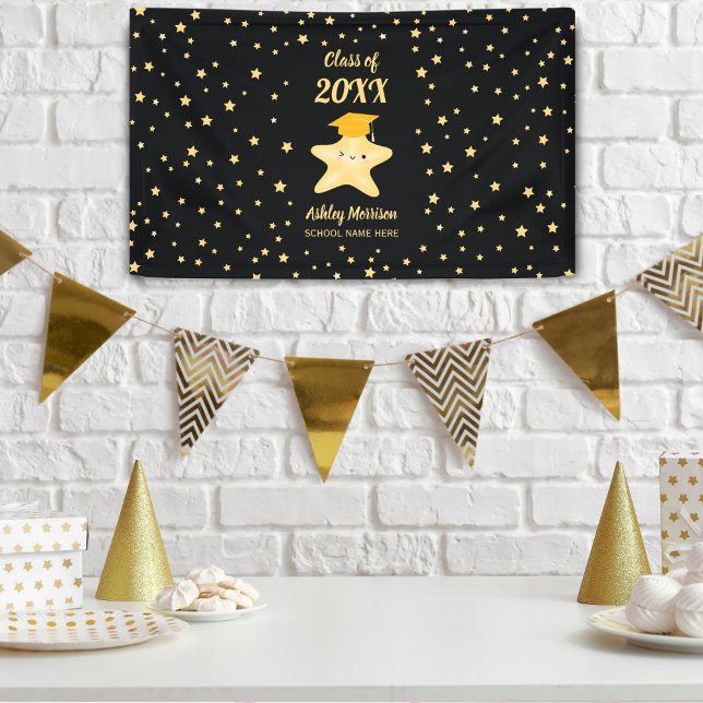Banderoles Classe de 2023 Mete Black and Gold Star Graduation (Créateur téléchargé)