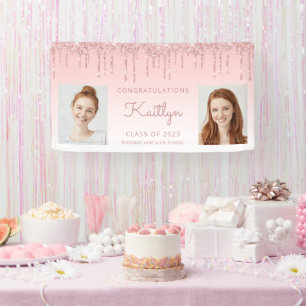 Banderoles Classe de 2023 Parties scintillant rose Drip 2-Pho