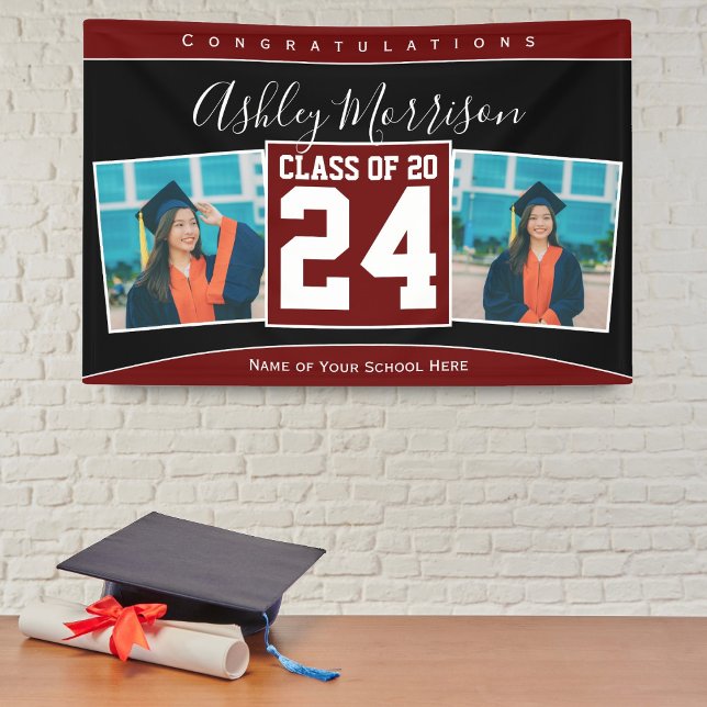 Banderoles Classe de 2024 Burgundy Dark Red Graduation Photo (Créateur téléchargé)
