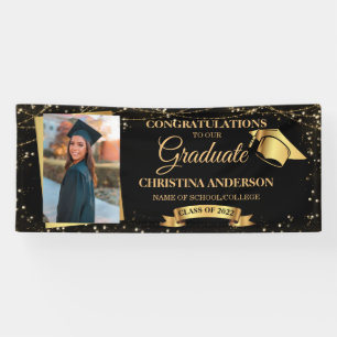 Banderoles Classe de 2024 Elegant Black Gold Graduation Photo