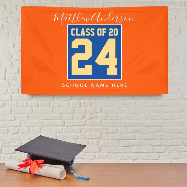Banderoles Classe de 2024 Orange Blue & Gold Graduation Party (Créateur téléchargé)
