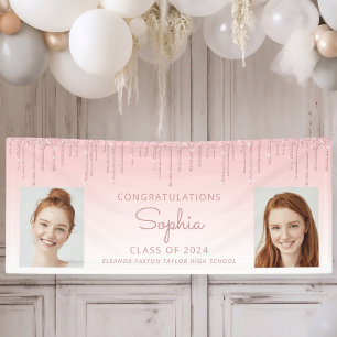 Banderoles Classe de 2024 Parties scintillant rose 2-Photo Gr