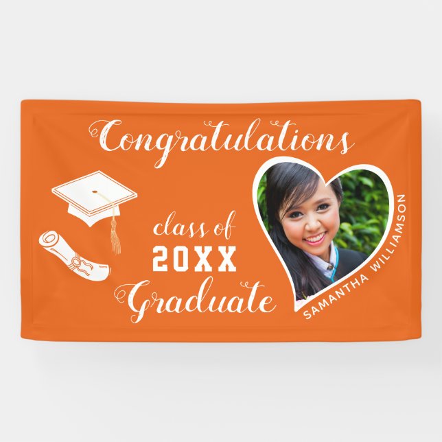 Banderoles Classe de 2025 Graduate Photo Orange Graduation (Horizontal)
