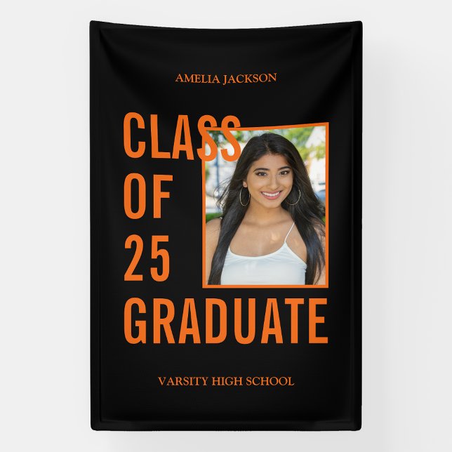 Banderoles Classe De 25 Diplômés Noir & Orange Photo (Créateur téléchargé)