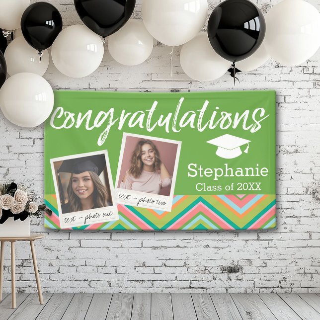 Banderoles Classe de diplôme Nom de l'année - 2 Photo Collage (Custom Graduation Banner for a Grad Party or Open House)