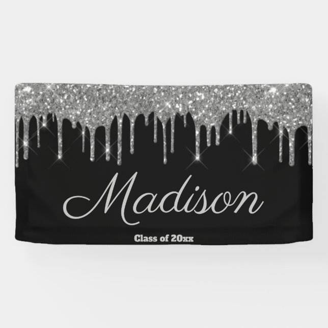 Banderoles Classe de Graduation Party Black Silver sur mesure (Horizontal)