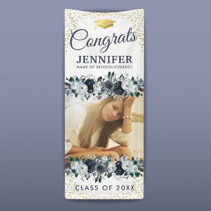 Banderoles Classe de la porte de graduation Florale bleue 202