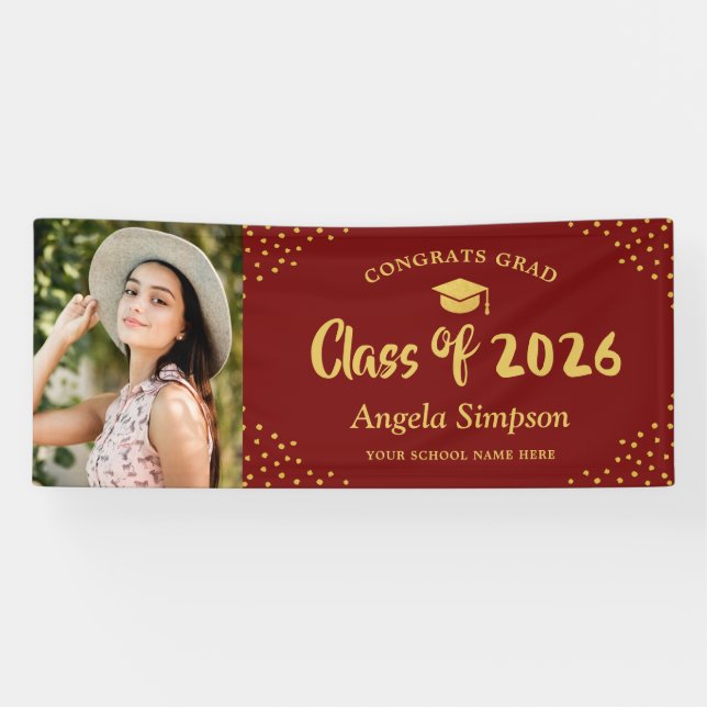Banderoles Classe de Red Gold Photo Graduation Party 2026 (Horizontal)