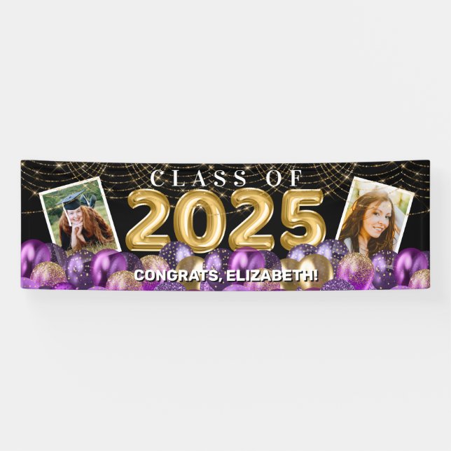 Banderoles Classe d'or violet de 2025 Diplôme Photo (Horizontal)