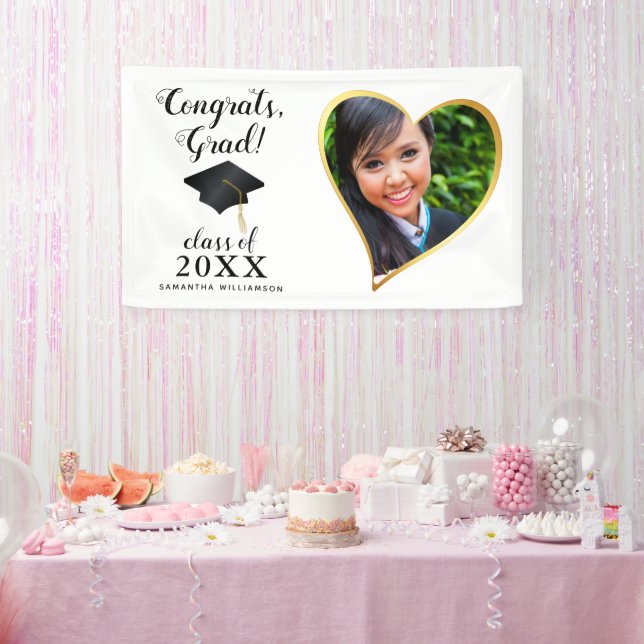 Banderoles Classe personnalisée 2025 Graduate Photo White Gra (Fête)