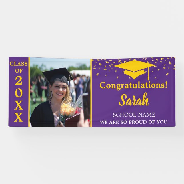 Banderoles Classe Photo De Graduation Purple & Gold De 2025 (Horizontal)