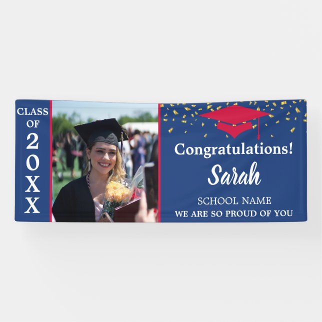 Banderoles Classe Photo De Graduation Rouge, Blanc Et Bleu De (Horizontal)