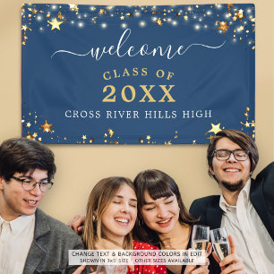 Banderoles Classe Reunion Welcome Blue Gold Stars Lumières