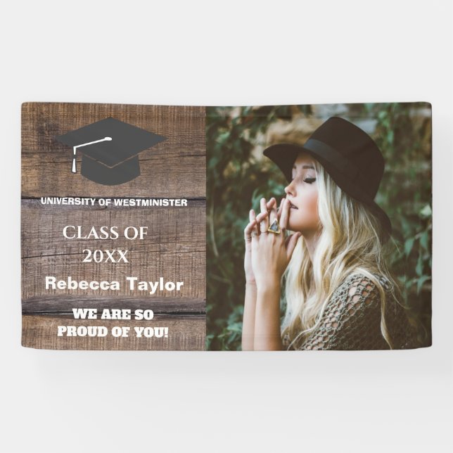 Banderoles Classe Rustic Wood Motif de 2023 Graduation Photo (Horizontal)