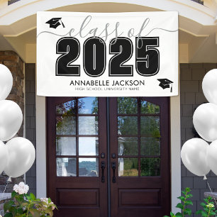 Banderoles Classe Simple De 2025 Black White Graduation Party