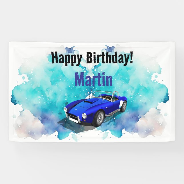 Banderoles Classic Retro Blue Sports Voiture Anniversaire Ave (Horizontal)