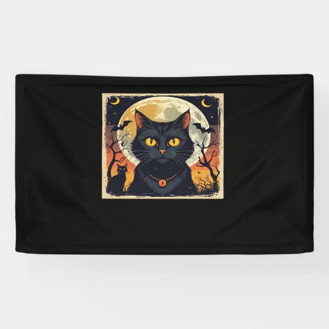 Banderoles Classique Rétro Chat Noir Halloween T-Shirt Classi (Horizontal)