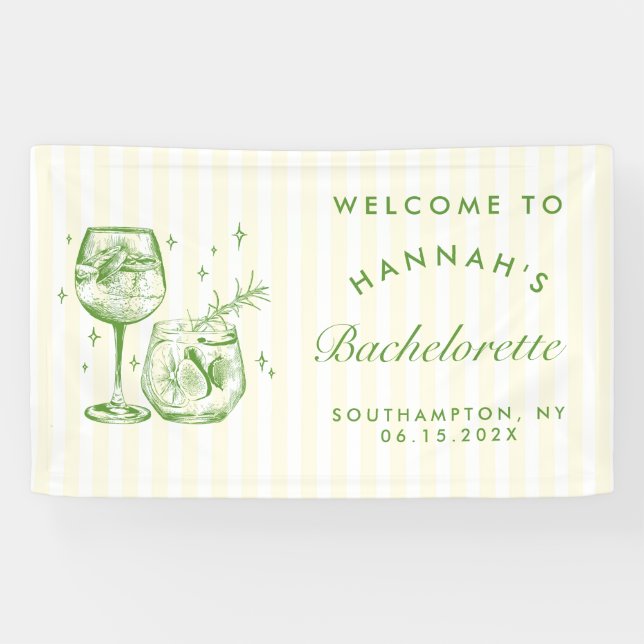 Banderoles Cocktail vert moderne rétro Bachelorette (Horizontal)