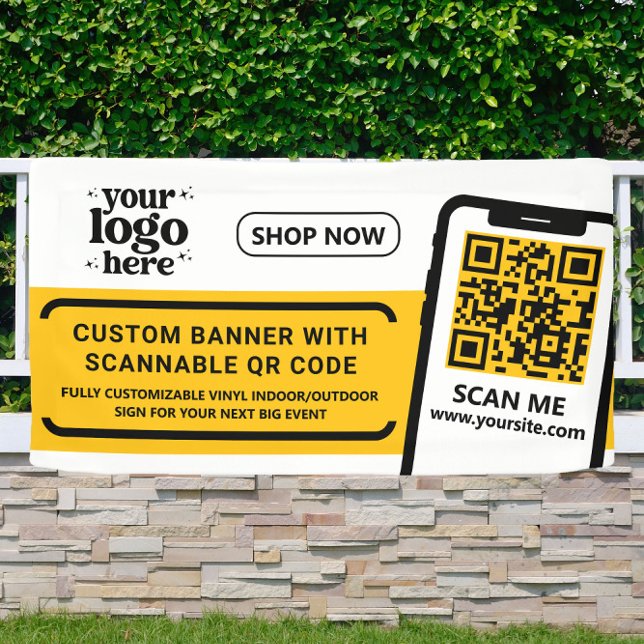 Banderoles Code QR Logo de l'entreprise Jaune Vinyle extérieu (Créateur téléchargé)