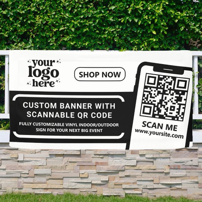 Banderoles Code QR Logo de l'entreprise Noir intérieur Vinyl  (Créateur téléchargé)