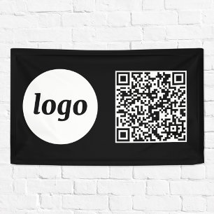 Banderoles Code QR simple logo et texte Entreprise Noir