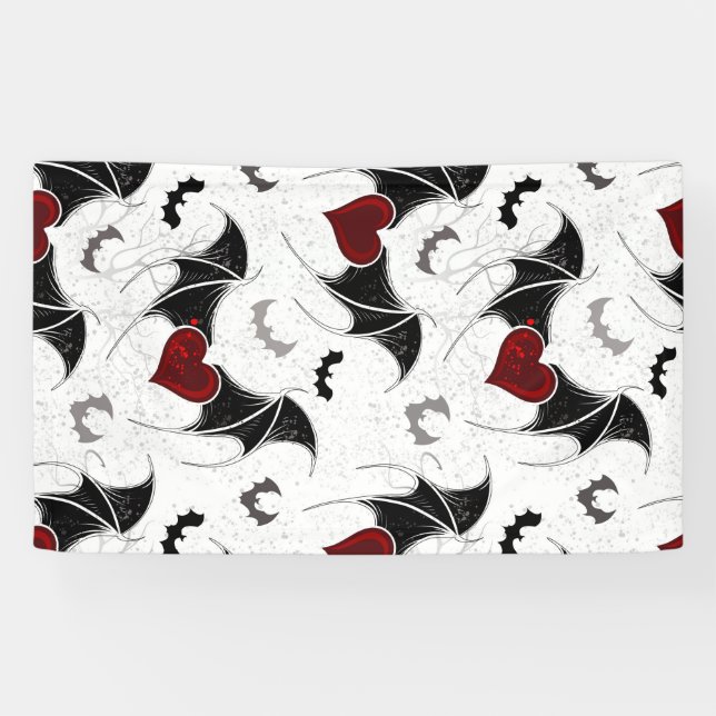 Banderoles Coeur d'Halloween avec ailes de chauve-souris noir (Horizontal)