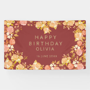 Banderoles Coeur Floral Bourgogne - Formé Joyeux Anniversair