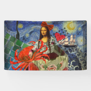 Banderoles Collage Nuit étoilée de Mona Lisa : Surréalisme fa