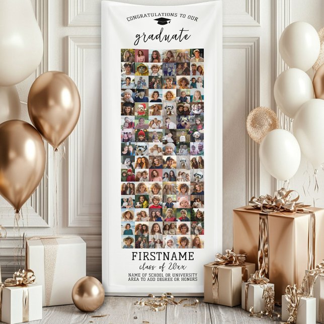 Banderoles Collage photo de 90 diplômés minimaliste moderne b (Custom Graduation Banner - Great for a backdrop or Grad Party Decoration)