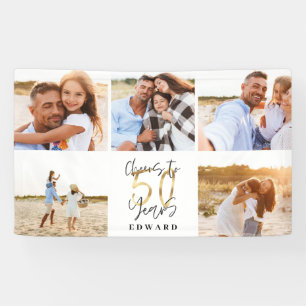 Banderoles Collage photo moderne de 50 ans en noir et or
