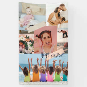 Banderoles Collage photo moderne Joyeux anniversaire mignon