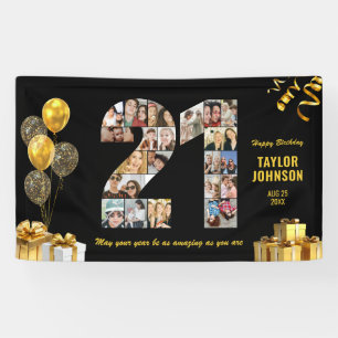 Banderoles Collage photo numéro 21 pour 21e anniversaire noir