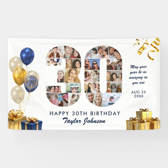 Banderoles Collage photo numéro 30 pour 30e anniversaire blan (Horizontal)