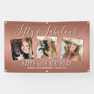 Banderoles Collage Photo Or Rose Gold Moderne 50e Anniversair