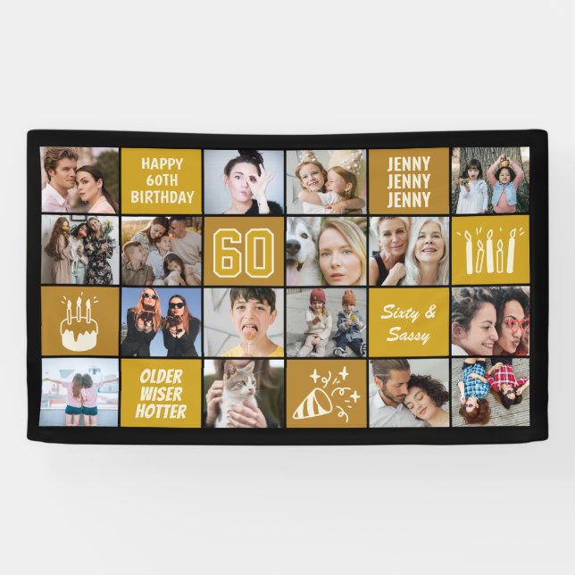 Banderoles Collage photo personnalisé pour 60e anniversaire N (Horizontal)
