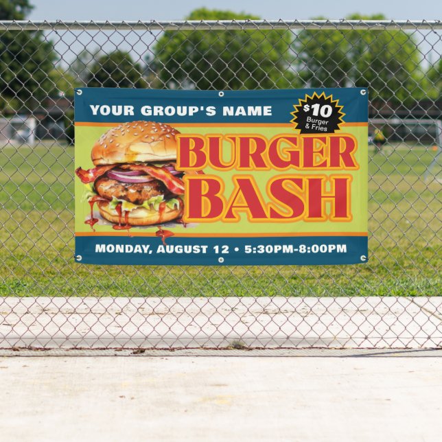 Banderoles Collecte de fonds personnalisée pour un Burger Bas (En situation)