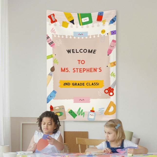Banderoles Colorée Stationnaire Enseignant Affiche de bienven (Colorful Stationary Teacher Classroom Welcome Sign)