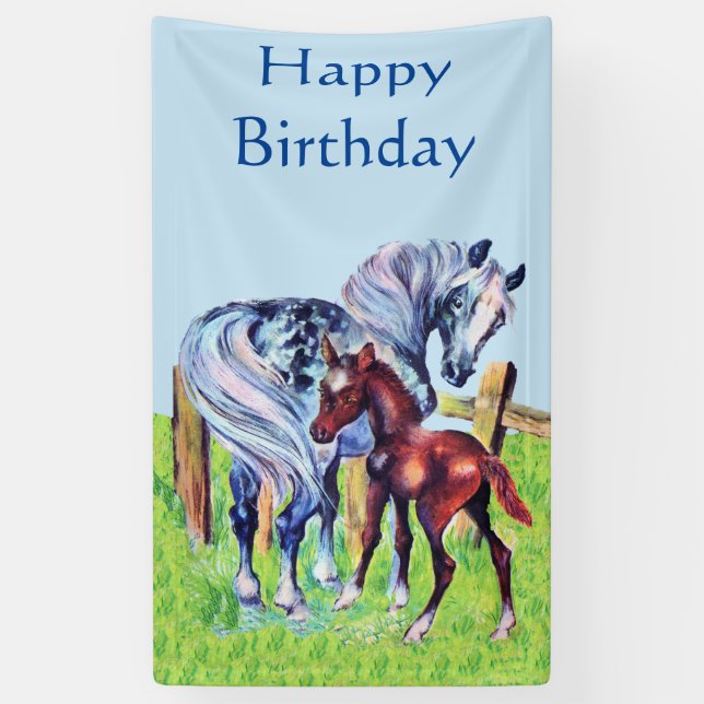 Banderoles Colt en pastel de bébé de brun de cheval de mère (Vertical)