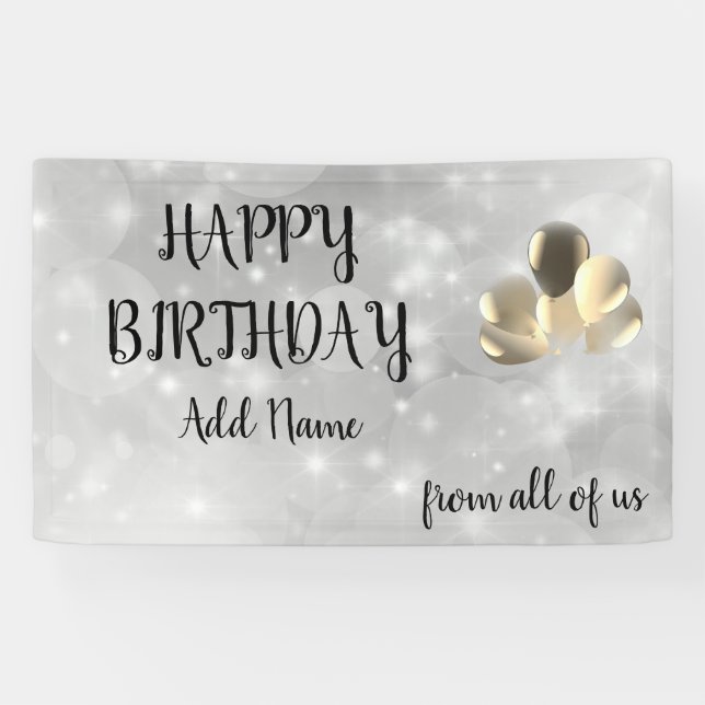 Banderoles Conception brillante d'argent Joyeux anniversaire (Horizontal)