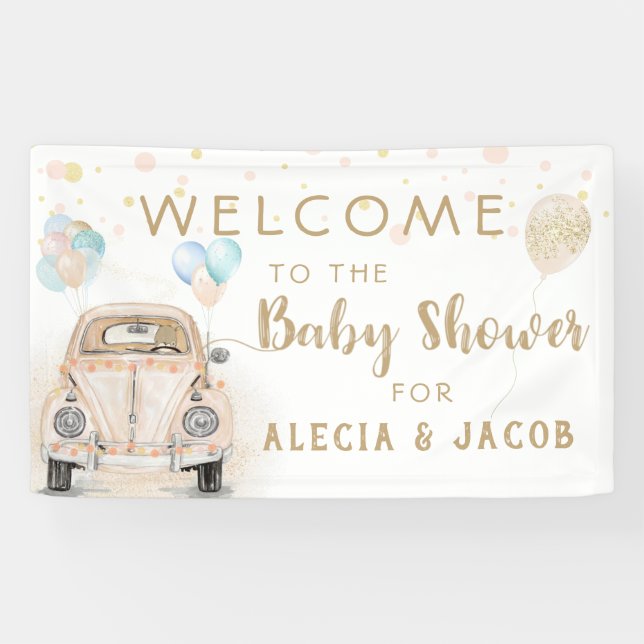 Banderoles Conduire Par Baby shower Voiture Peach Or (Horizontal)