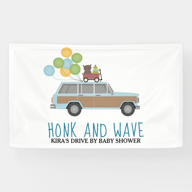 Banderoles Conduite par Baby shower Honk & Wave Blue SUV (Horizontal)