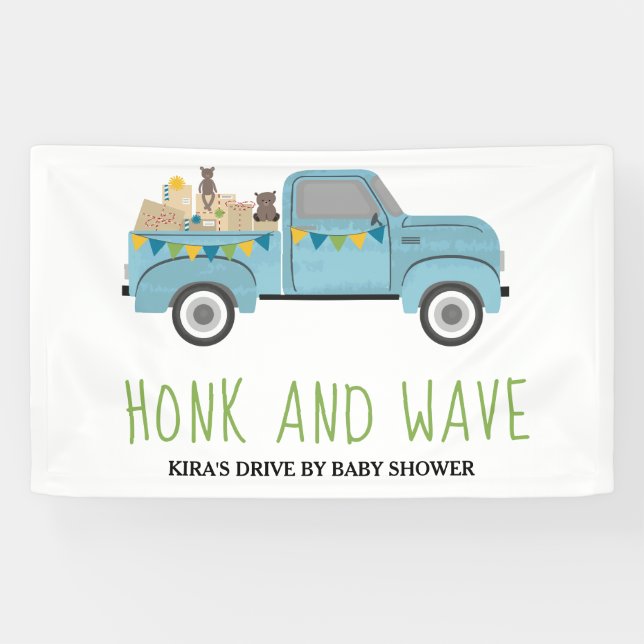 Banderoles Conduite par Baby shower Honk & Wave Blue Truck (Horizontal)